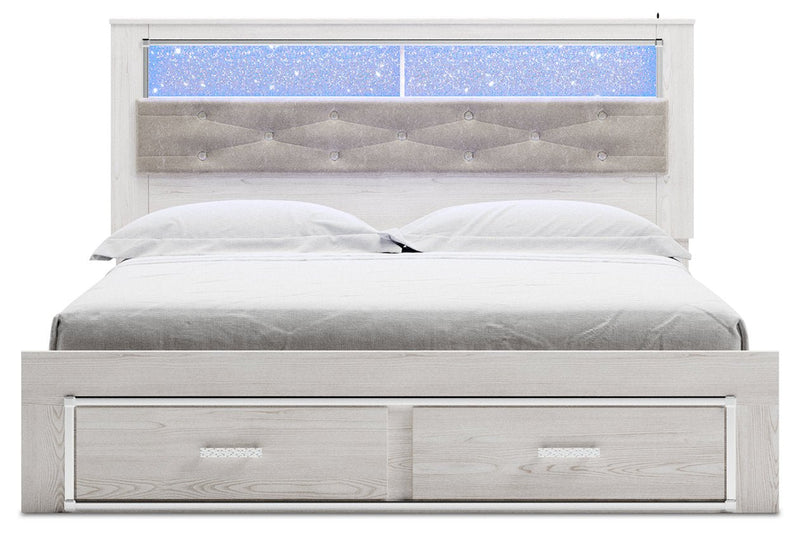 Altyra White King Upholstered Bookcase Bed with Storage - Gate FurnitureKing Bed