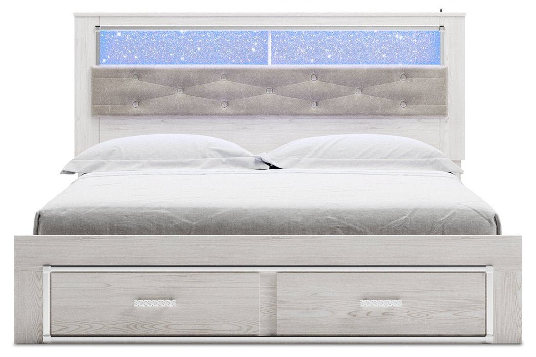 Altyra White King Upholstered Bookcase Bed with Storage - Gate FurnitureKing Bed