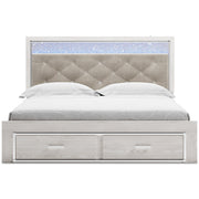 Altyra White LED Upholstered Footboard Storage Platform Bedroom Set - Gate FurnitureBedroom Set