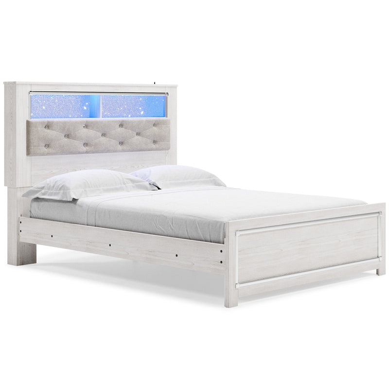 Altyra White Upholstered Bookcase LED King Panel Bed - Gate FurnitureKing Bed
