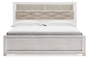 Altyra White Upholstered Bookcase LED King Panel Bed - Gate FurnitureKing Bed