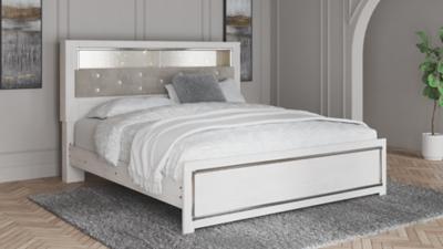 Altyra White Upholstered Bookcase LED Queen Panel Bed - Gate FurnitureQueen Bed