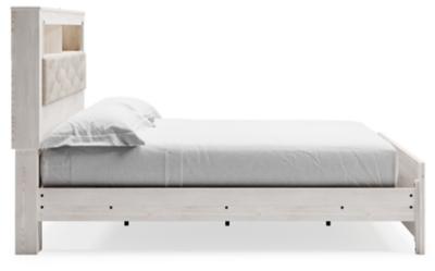 Altyra White Upholstered Bookcase LED Queen Panel Bed - Gate FurnitureQueen Bed