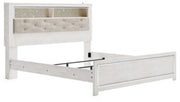 Altyra White Upholstered Bookcase LED Queen Panel Bed - Gate FurnitureQueen Bed