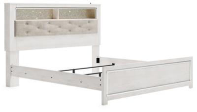 Altyra White Upholstered Bookcase LED Queen Panel Bed - Gate FurnitureQueen Bed