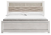 Altyra White Upholstered Bookcase LED Queen Panel Bed - Gate FurnitureQueen Bed