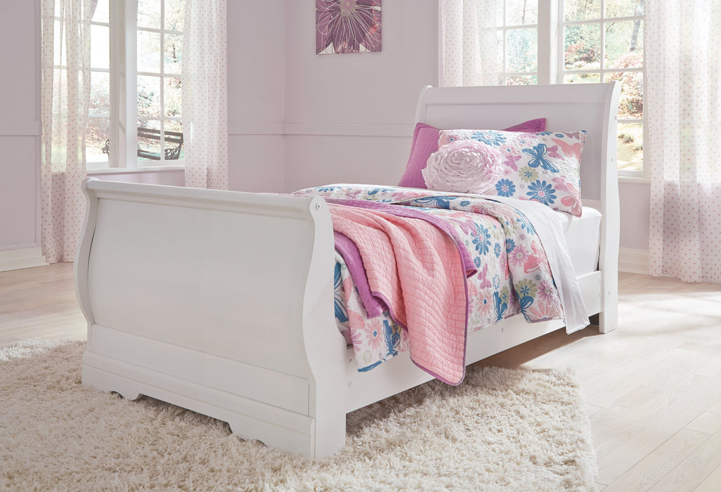 Anarasia White Twin Sleigh Bed - Gate Furniture