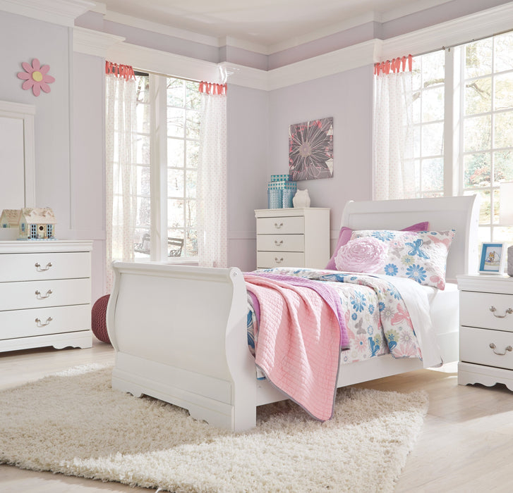 Anarasia White Twin Sleigh Bed - Gate Furniture