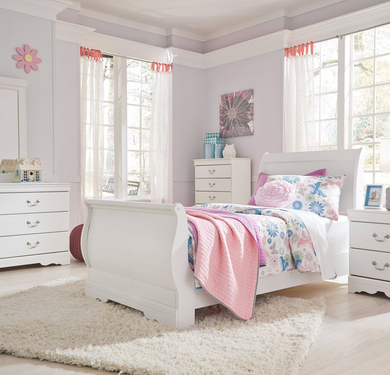 Anarasia White Twin Sleigh Bed - Gate FurnitureTwin Bed