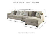 Ardsley Pewter 3 - Piece Large RAF Sofa Chaise - Gate FurnitureSectional