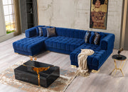 Ariana Blue Velvet Double Chaise Sectional - Gate FurnitureSectional