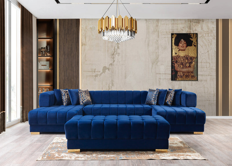 Ariana Blue Velvet Double Chaise Sectional - Gate FurnitureSectional