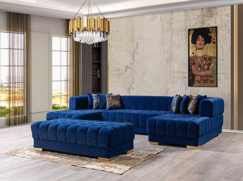 Ariana Blue Velvet Double Chaise Sectional - Gate FurnitureSectional