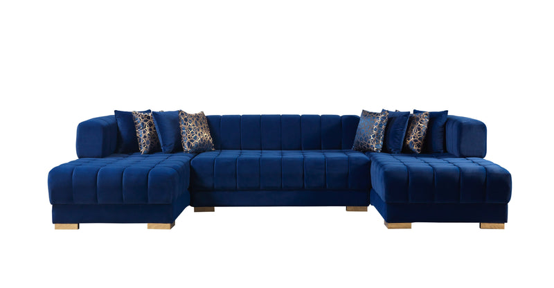 Ariana Blue Velvet Double Chaise Sectional - Gate FurnitureSectional
