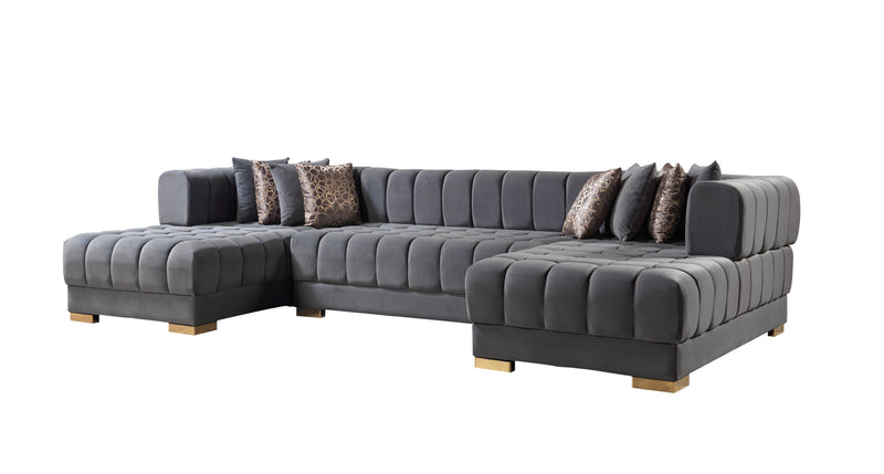 Ariana Gray Velvet Double Chaise Sectional [ETA: 3/10] - ARIANAGRAY-SEC