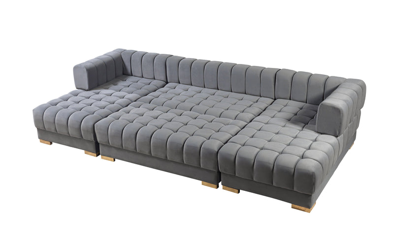 Ariana Gray Velvet Double Chaise Sectional [ETA: 3/10] - ARIANAGRAY-SEC
