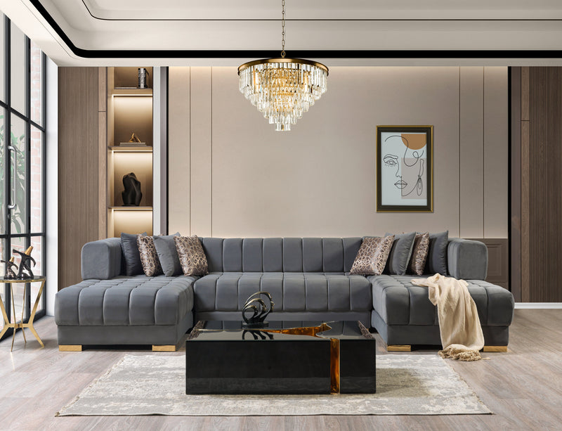 Ariana Gray Velvet Double Chaise Sectional [ETA: 3/10] - ARIANAGRAY-SEC