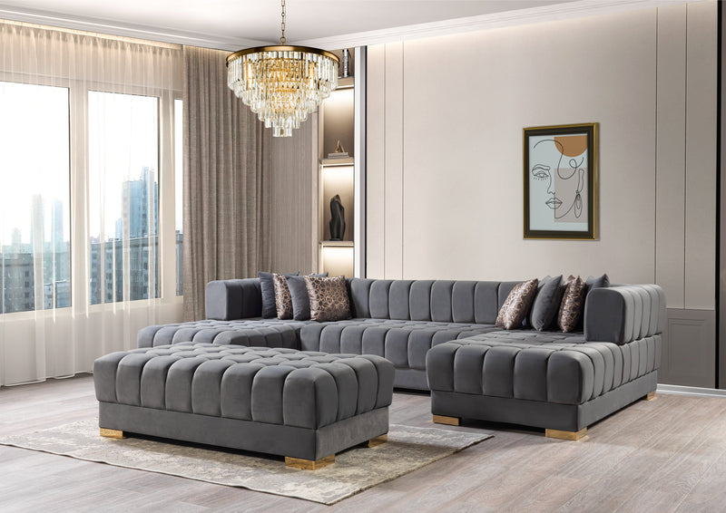 Ariana Gray Velvet Double Chaise Sectional [ETA: 3/10] - ARIANAGRAY-SEC