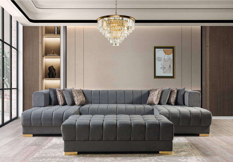 Ariana Gray Velvet Double Chaise Sectional [ETA: 3/10] - ARIANAGRAY-SEC