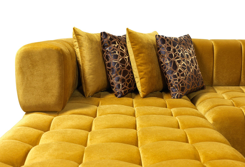 Ariana Mustard Velvet Double Chaise Sectional - Gate FurnitureSectional