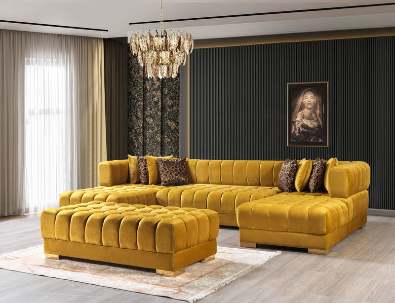 Ariana Mustard Velvet Double Chaise Sectional - Gate FurnitureSectional
