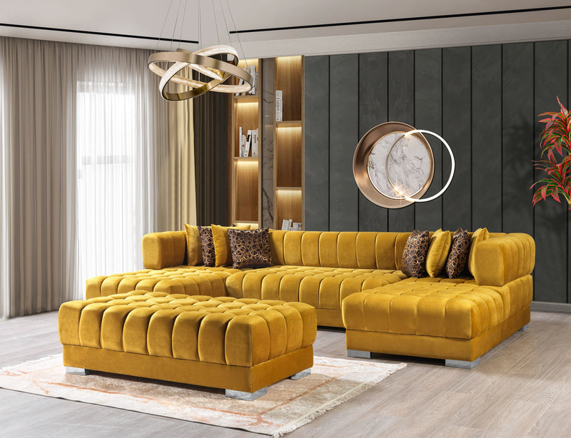 Ariana Mustard Velvet Double Chaise Sectional - Gate FurnitureSectional