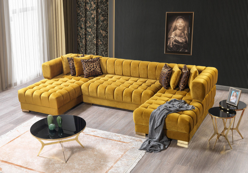 Ariana Mustard Velvet Double Chaise Sectional - Gate FurnitureSectional