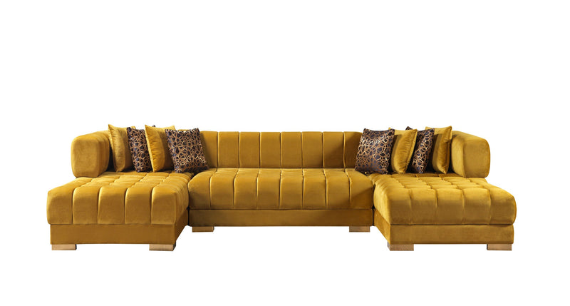 Ariana Mustard Velvet Double Chaise Sectional - Gate FurnitureSectional