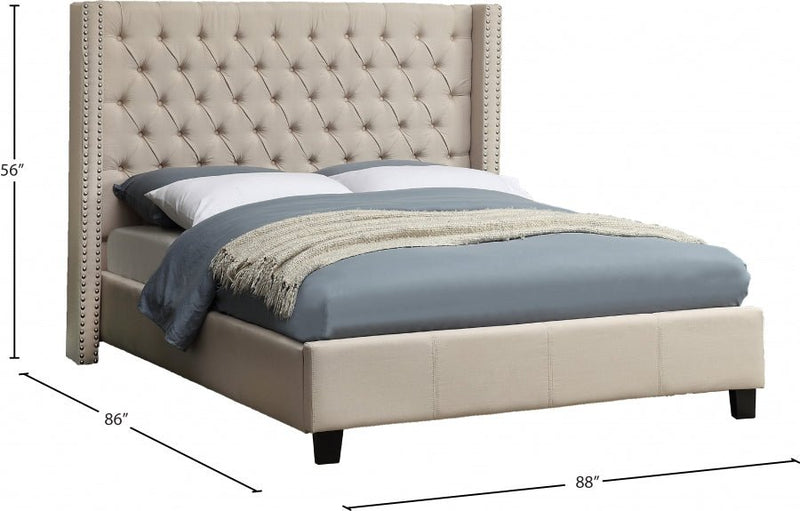 Ashton Linen Textured King Bed Beige - Gate FurnitureKing Bed
