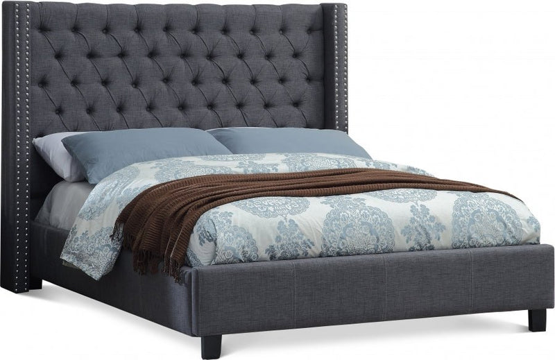 Ashton Linen Textured King Bed Grey - Gate FurnitureKing Bed