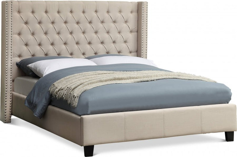 Ashton Linen Textured Queen Bed Beige - Gate FurnitureQueen Bed