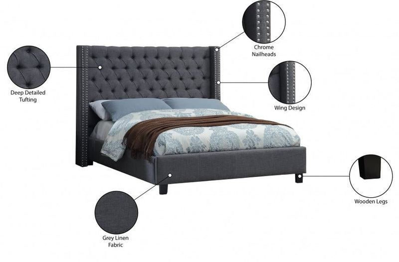 Ashton Linen Textured Queen Bed Grey - Gate FurnitureQueen Bed