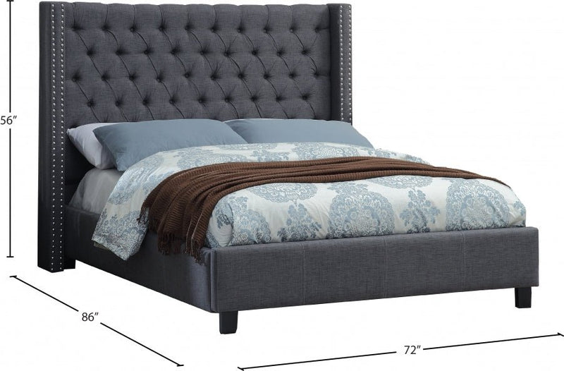 Ashton Linen Textured Queen Bed Grey - Gate FurnitureQueen Bed