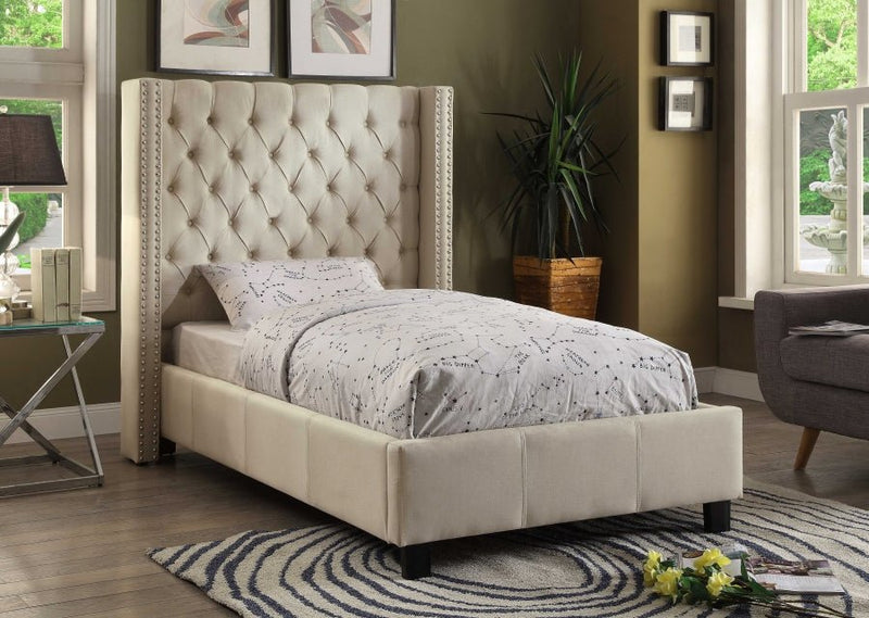 Ashton Linen Textured Twin Bed Beige - Gate FurnitureTwin Bed
