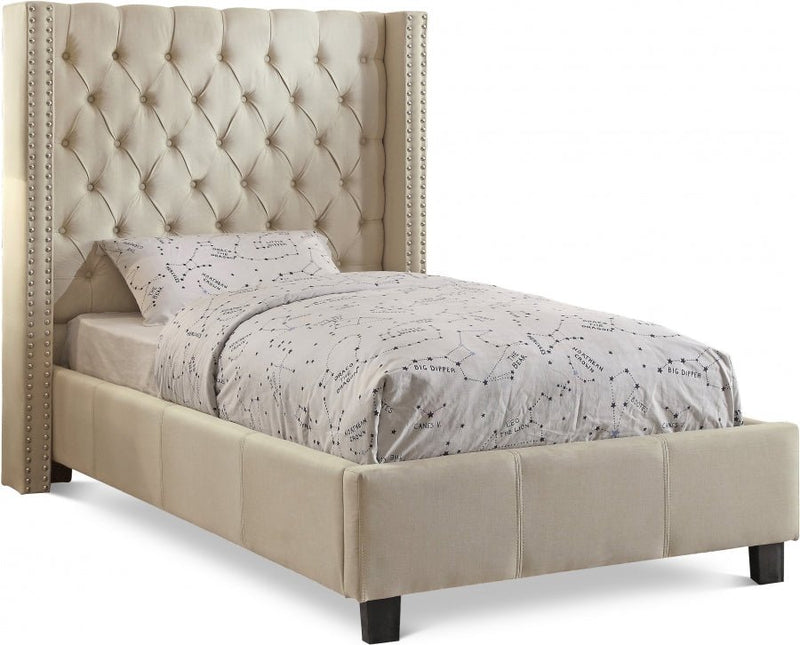 Ashton Linen Textured Twin Bed Beige - Gate FurnitureTwin Bed
