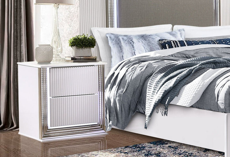Aspen White Nightstand With Led - Gate FurnitureNightstand