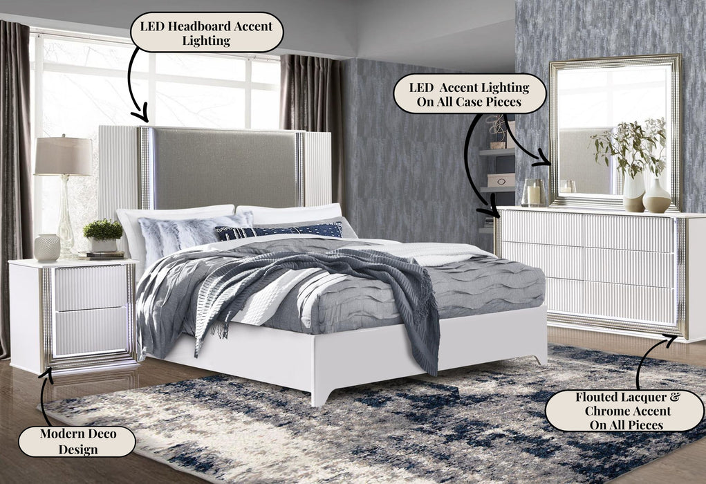 Aspen White Queen Bed Group With Led - ASPEN-WH-QBG - Gate Furniture