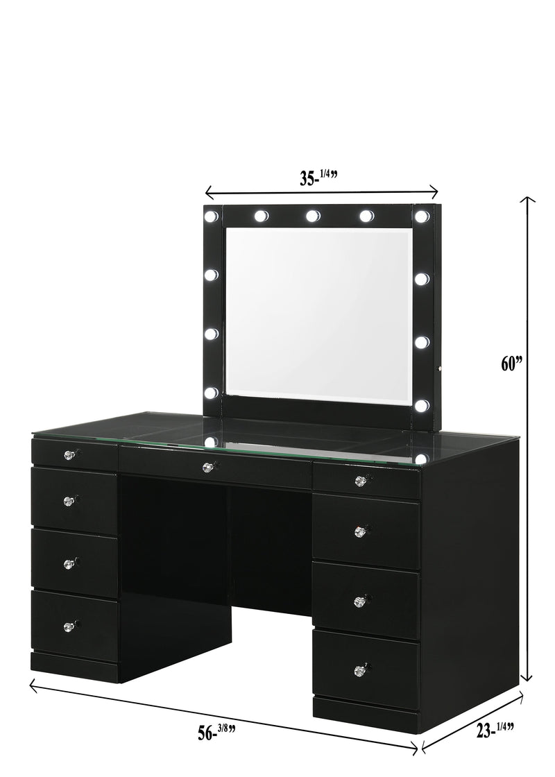 Avery Black Makeup Vanity Set with Lighted Mirror - Gate FurnitureVanity Set
