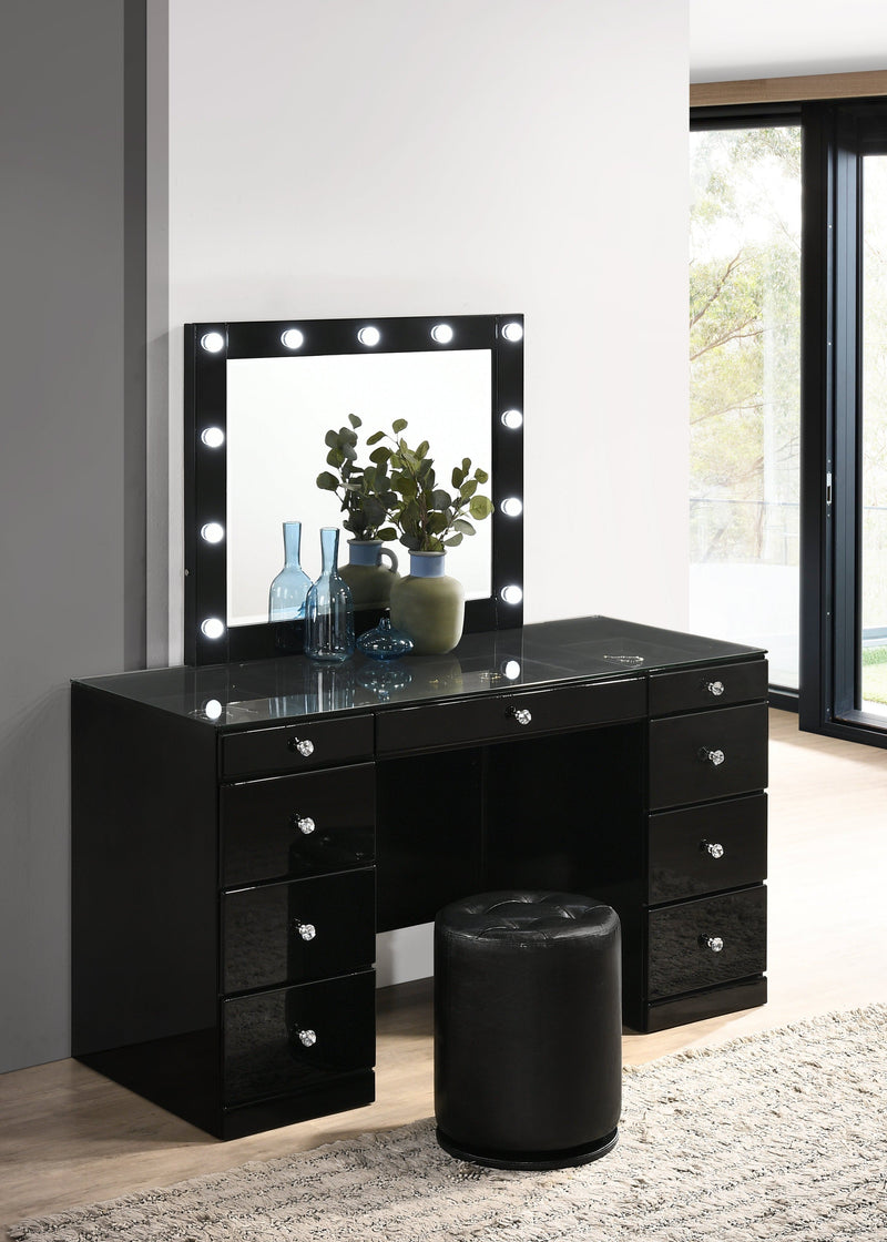 Avery Black Makeup Vanity Set with Lighted Mirror - Gate FurnitureVanity Set