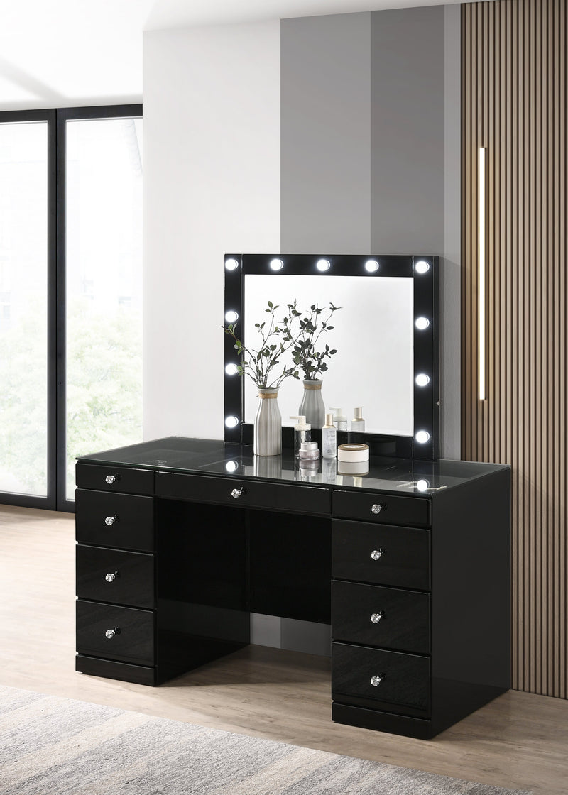 Avery Black Makeup Vanity Set with Lighted Mirror - Gate FurnitureVanity Set
