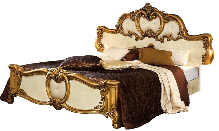 Barocco Bed Ivory W/Gold, Camelgroup Italy Queen - Gate Furniture