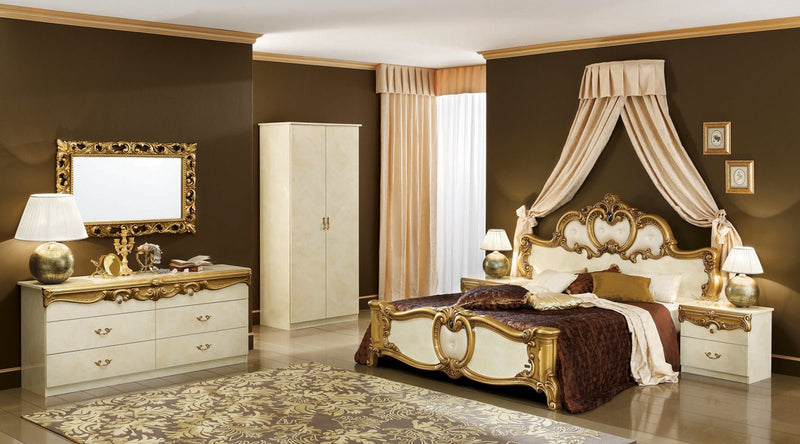 Barocco Bed Ivory W/Gold, Camelgroup Italy Queen - Gate FurnitureQueen Bed