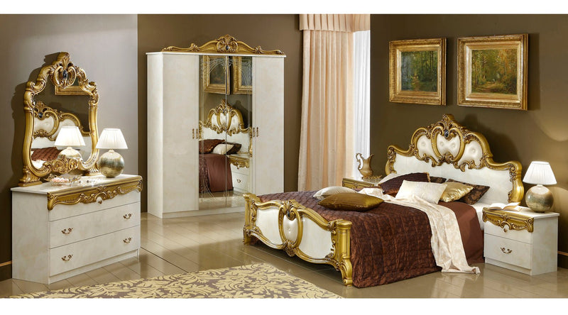 Barocco Bed Ivory W/Gold, Camelgroup Italy Queen - Gate FurnitureQueen Bed