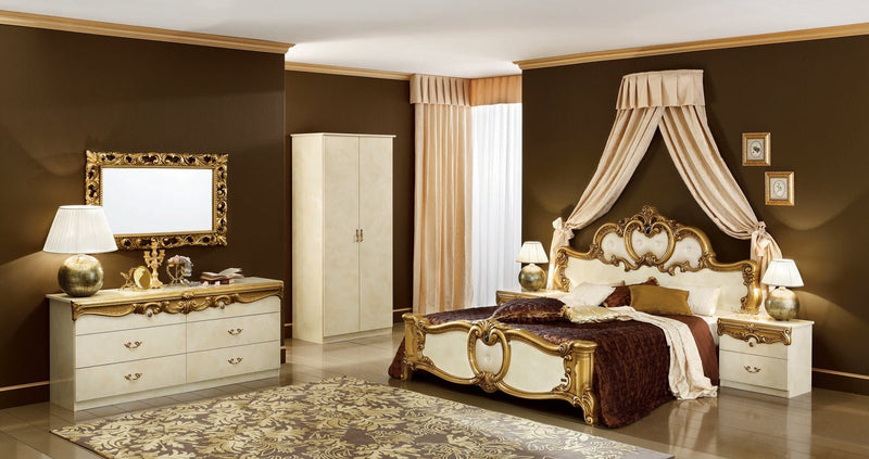Barocco Bed Ivory W/Gold, Camelgroup Italy Queen - Gate FurnitureQueen Bed