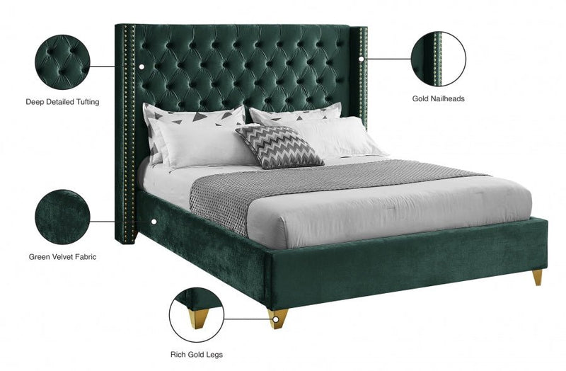 Barolo Velvet Full Bed Green - BaroloGreen-F