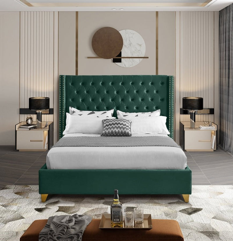 Barolo Velvet King Bed Green - Gate FurnitureKing Bed