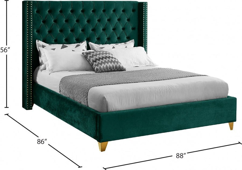 Barolo Velvet King Bed Green - Gate FurnitureKing Bed