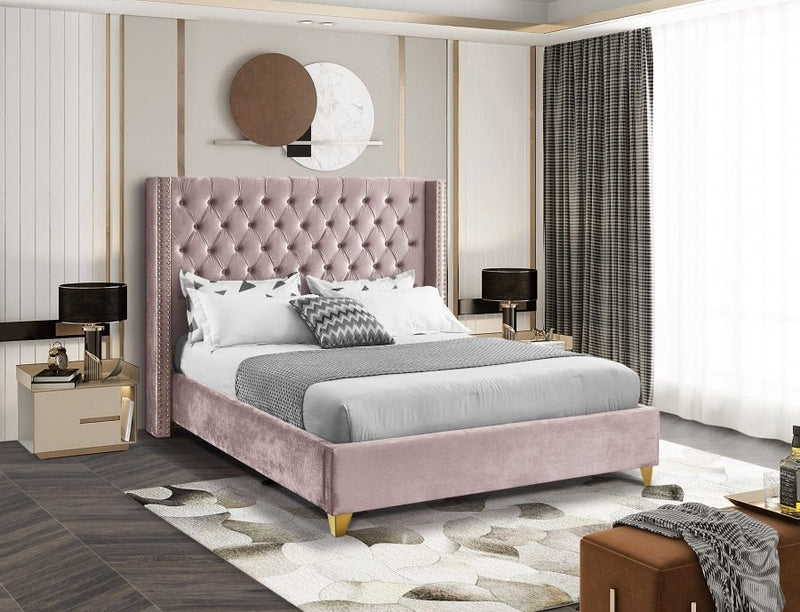 Barolo Velvet King Bed Pink - Gate FurnitureKing Bed