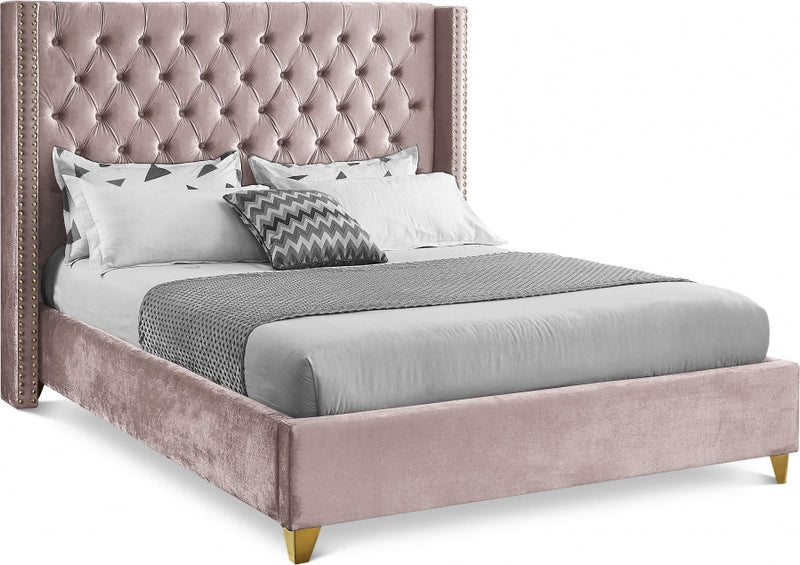 Barolo Velvet King Bed Pink - Gate FurnitureKing Bed