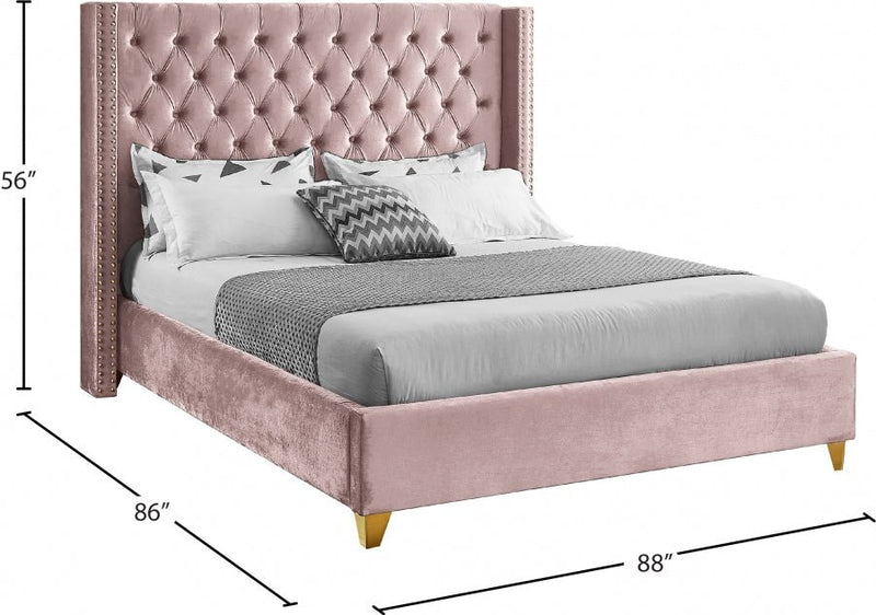 Barolo Velvet King Bed Pink - Gate FurnitureKing Bed